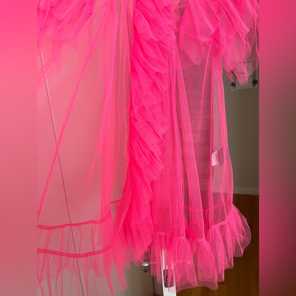 By Noumi Neon Pink Tulle Ruffle Dress Cover Up - Picture 3 of 4